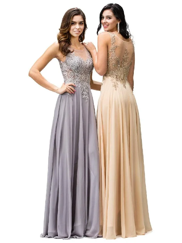 sequined prom dressesDancing Queen 9191 Lace Appliqued Chiffon Prom Dress