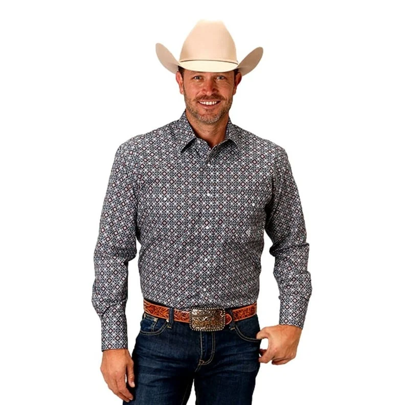 Roper Western Shirt Mens L/S Print Snap Gray 03-001-0725-2019 GY