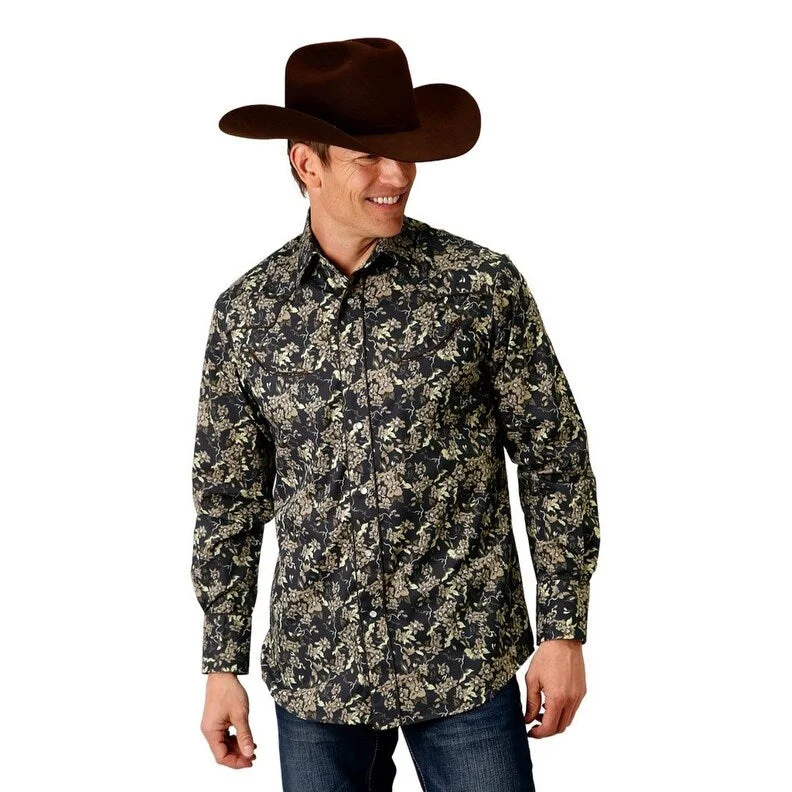 Roper Western Shirt Mens L/S Floral Snap Black 01-001-0086-0709 BL