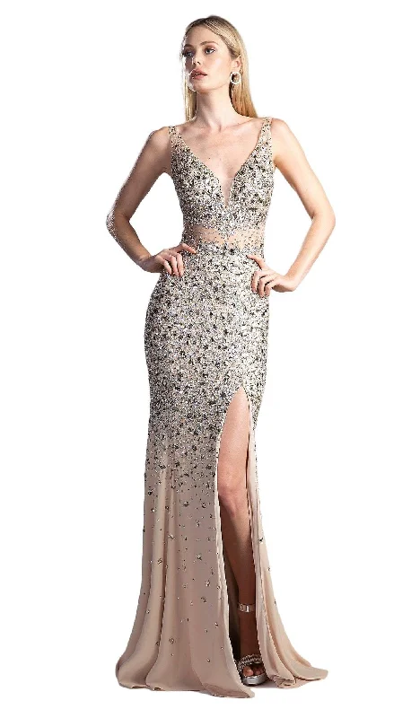 geometric print prom dressesCinderella Divine - CR805 Beaded Trumpet Prom Dress