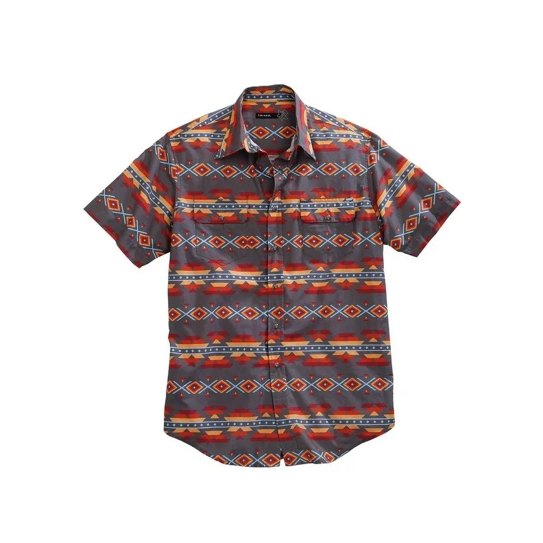 Tin Haul Western Shirt Mens S/S Aztec Snap Gray 10-002-0067-4057 GY