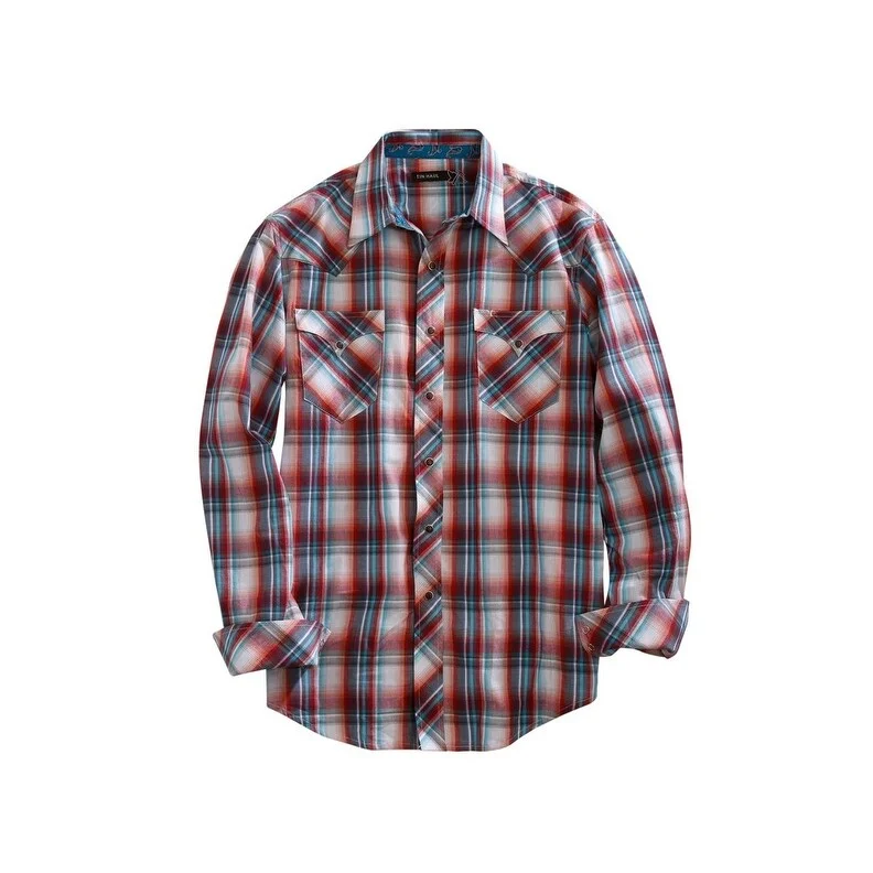 Tin Haul Western Shirt Mens L/S Plaid Snap Red 10-001-0062-0277 RE