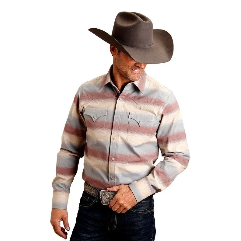 Stetson Western Shirt Mens L/S Twill Stripe Wine 11-001-0476-6069 WI