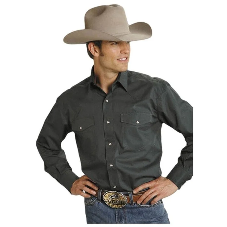 Roper Western Shirt Mens L/S Solid Poplin Green 03-001-0265-1068 GR