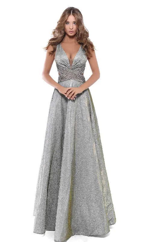 two-piece prom dressesTarik Ediz -Sleeveless Plunging V-Neck Prom Dress 50436