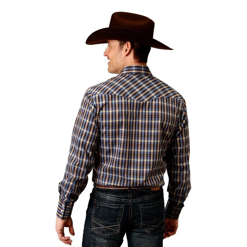 Roper Western Shirt Mens L/S Snap Cuffs Blue 01-001-0101-6072 BU