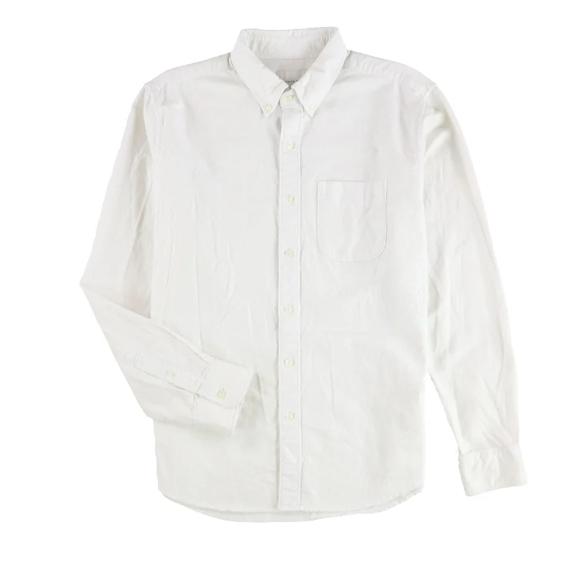 American Eagle Mens Solid Chest Pocket Button Up Shirt, White, Medium