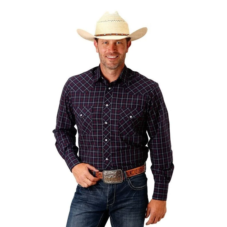 Roper Western Shirt Mens L/S Polyester Navy 01-001-0101-2008 BU