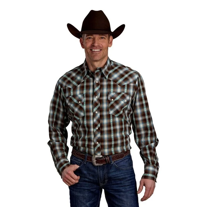 Roper Western Shirt Mens L/S West Made Plaid Brown 03-001-0062-0690 BR