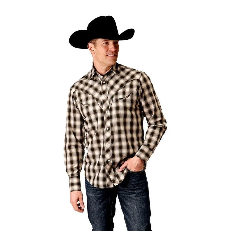 Roper Western Shirt Mens L/S Snap Plaid Black 01-001-0024-6076 BL