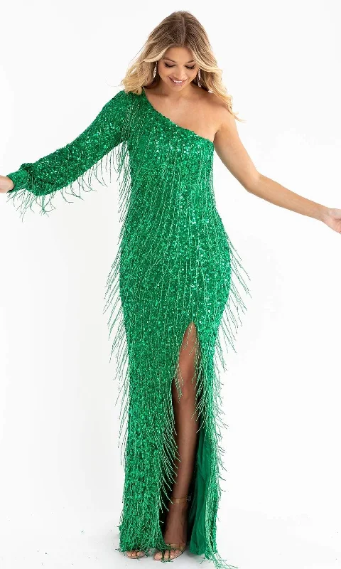 prom dresses for curve-hugging figuresPrimavera Couture - 3739 Beaded Fringed Sheath Prom Gown