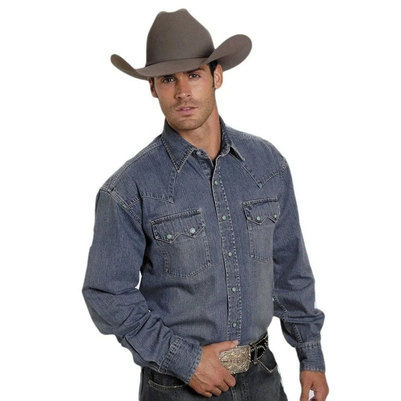 Stetson Western Shirt Mens Denim Classic L/S Blue 11-001-0465-0031 BU