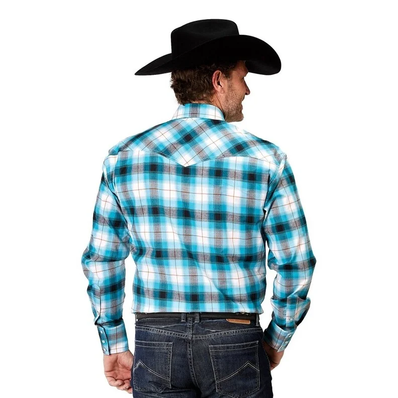 Roper Western Shirt Mens Amarillo L/S Turquoise 03-001-0278-2111 BU