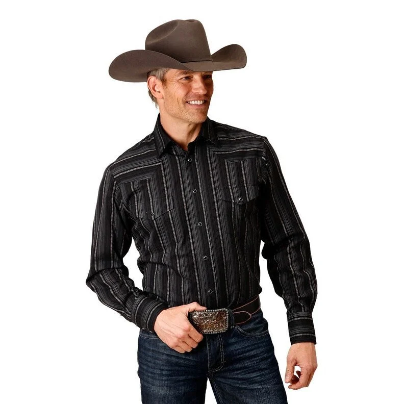 Roper Western Shirt Mens L/S Stripe Snap Black 01-001-0044-0669 BL