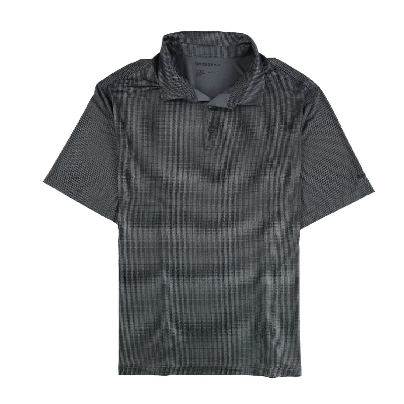 Reebok Mens Houndstooth Golf Rugby Polo Shirt, Grey, XX-Large