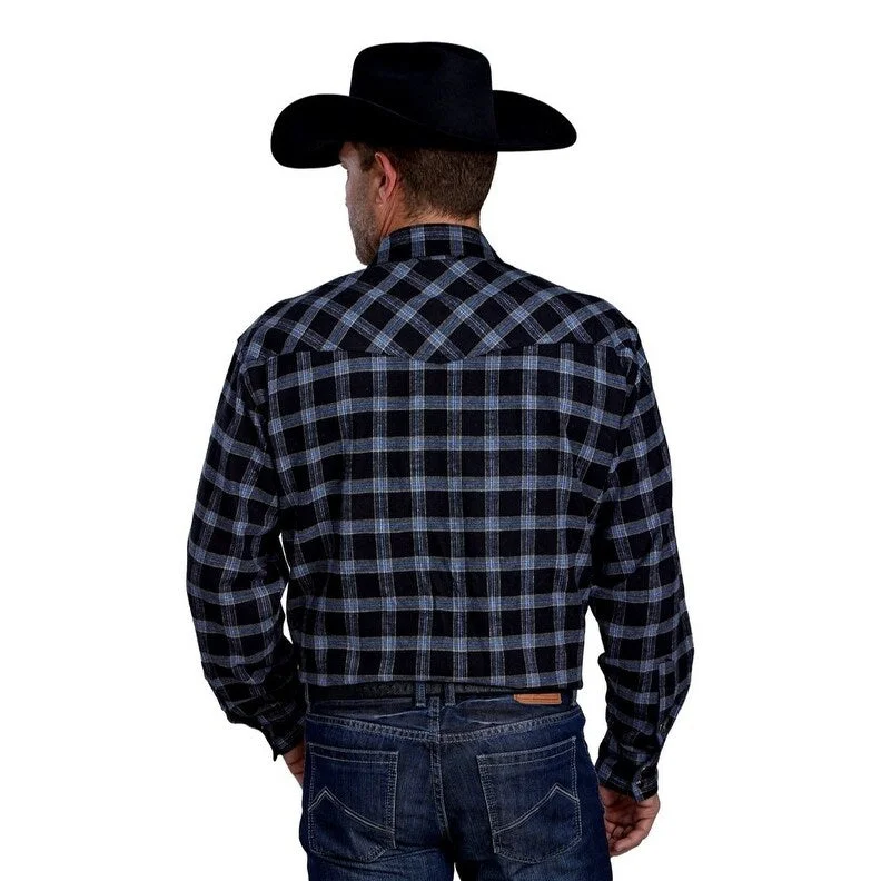 Roper Western Shirt Mens L/S Flannel Plaid Black 03-001-0522-1703 BL