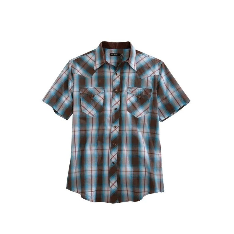 Tin Haul Western Shirt Mens S/S Plaid Snap Brown 10-002-0062-0276 BR