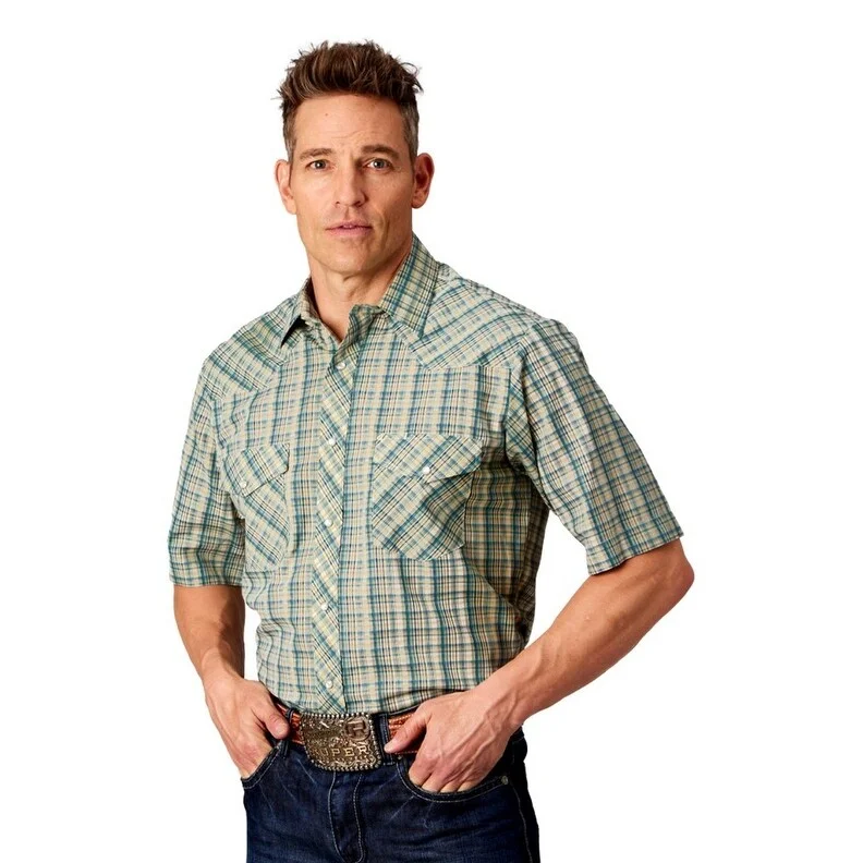 Roper Western Shirt Mens S/S Snap Plaid Cream 01-002-0101-4062 WH