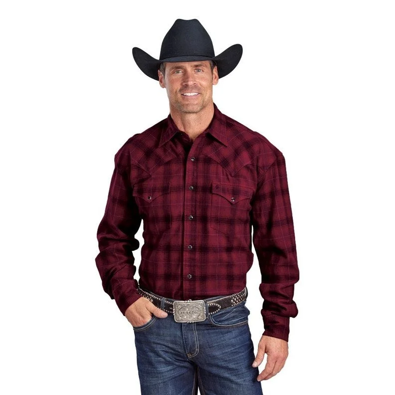 Stetson Western Shirt Mens L/S Plaid Flannel Red 11-001-0478-0774 RE