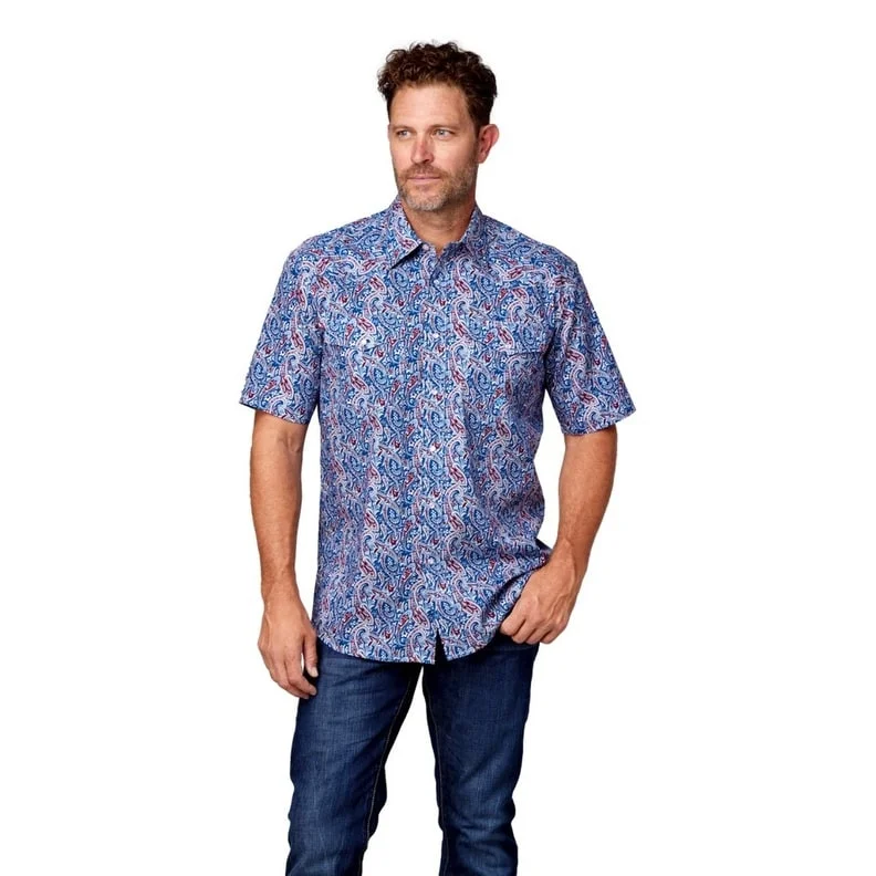 Roper Western Shirt Mens S/S Paisley Snap Blue 03-002-0225-4035 BU