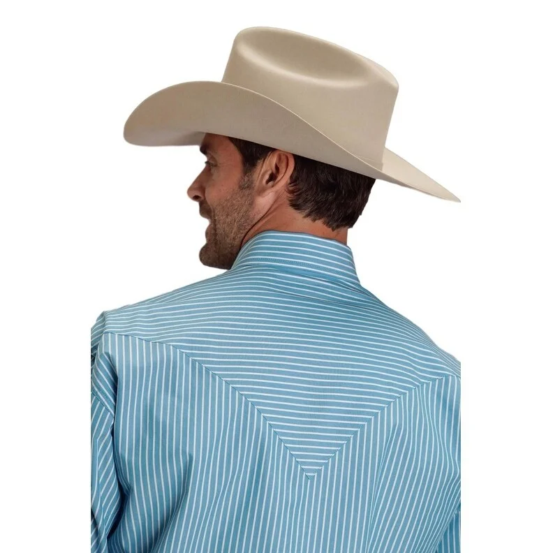 Stetson Western Shirt Mens L/S Stripe Turquoise 11-001-0476-0801 BU