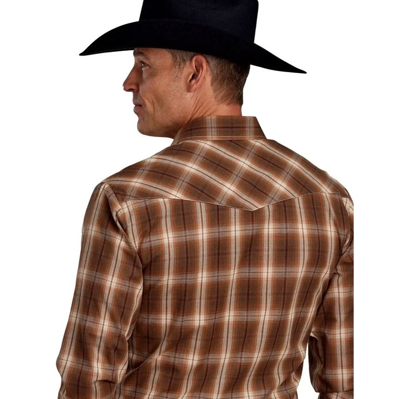 Roper Western Shirt Mens L/S Pocket Plaid Brown 01-001-0101-6087 BR