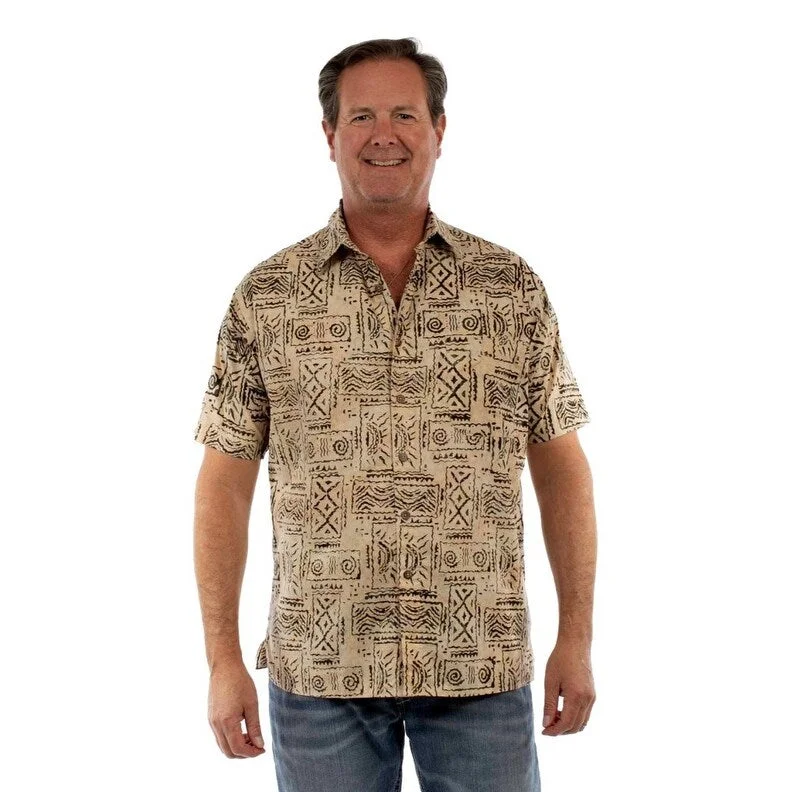 Scully Western Shirt Mens Short Sleeve Batik Print Button Sand F0_5404