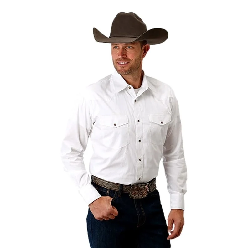 Roper Western Shirt Mens Long Sleeve Poplin White 03-001-0765-1025 WH