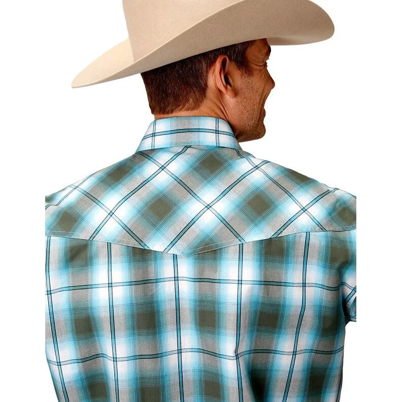 Roper Western Shirt Mens Long Sleeve Plaid Green 03-001-0278-5014 GR