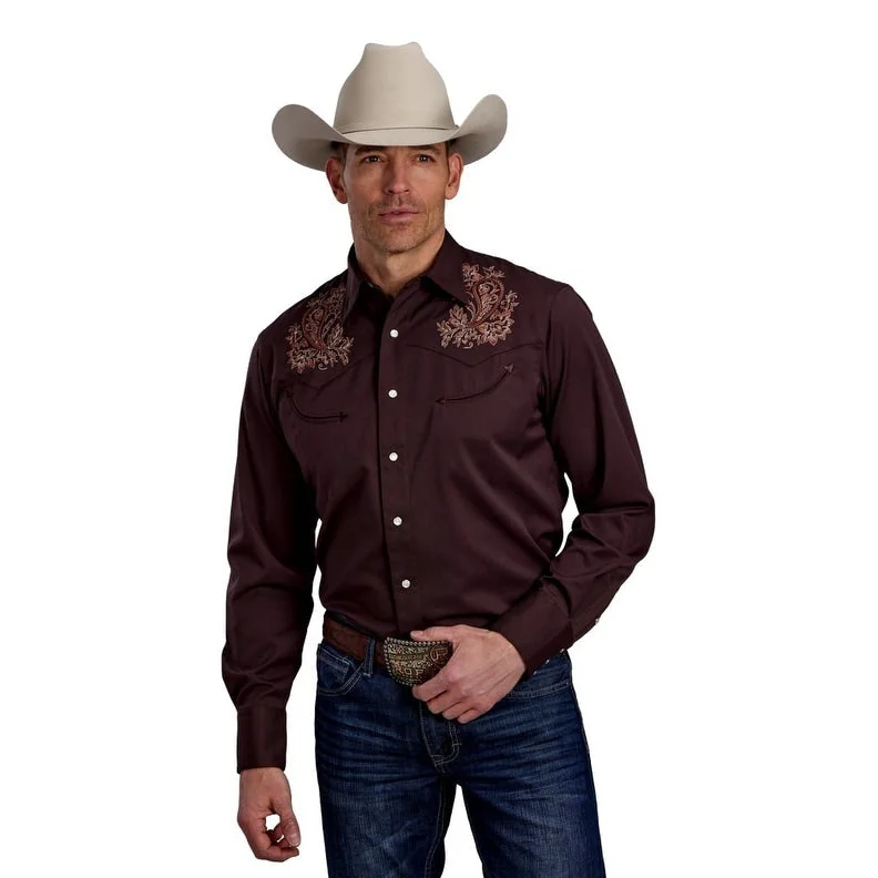 Roper Western Shirt Mens L/S Solid Paisley Brown 03-001-0040-0709 BR