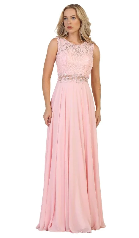 prom dresses for apple shapesMay Queen - MQ1520 Embellished Lace A-Line Prom Dress