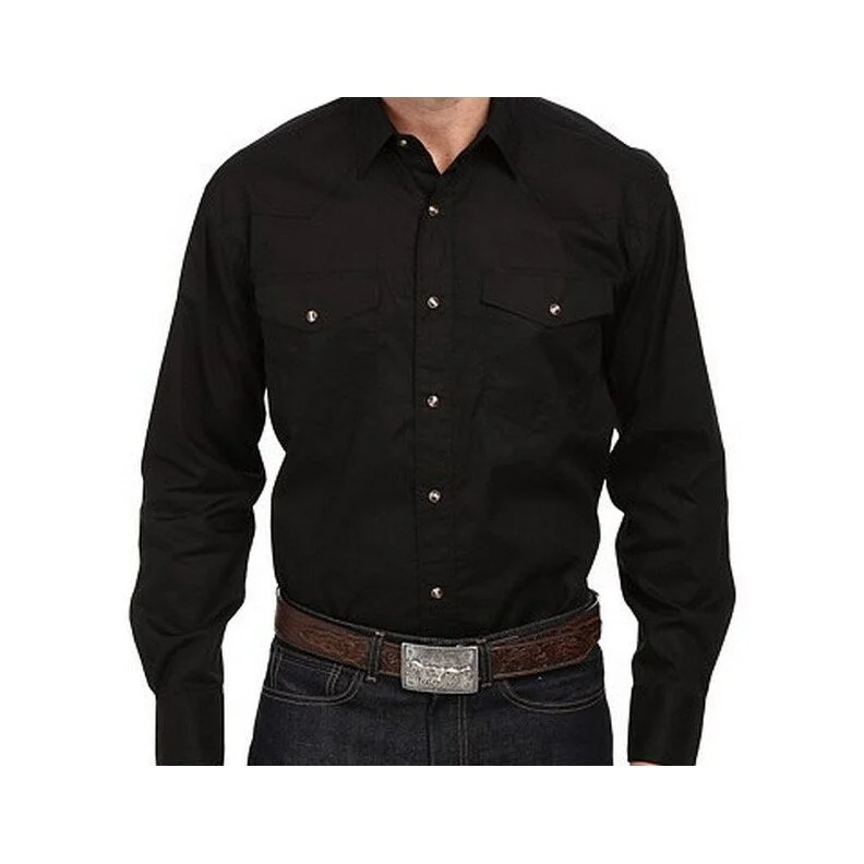 Roper Western Shirt Mens L/S Snap Solid Black 03-001-0265-1017 BL