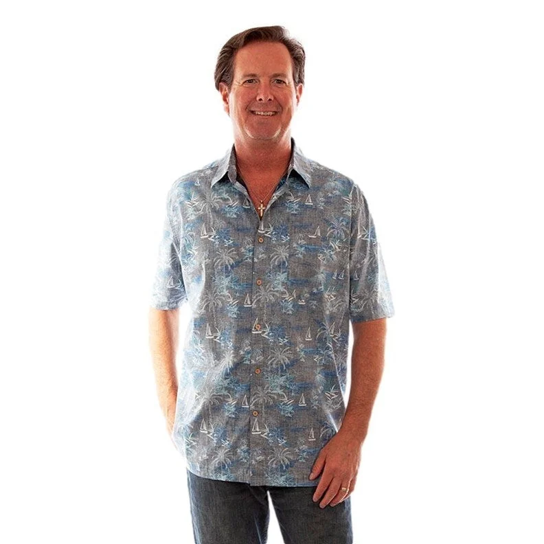 Scully Western Shirt Mens S/S Palm Tree Print Button Front F0_5312