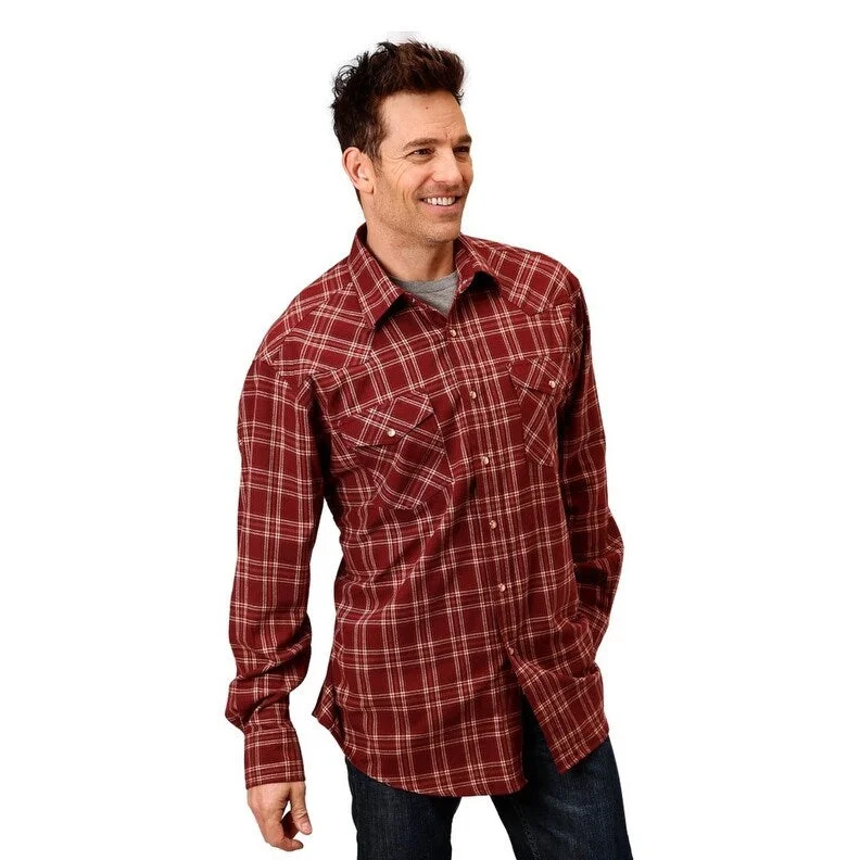 Roper Western Shirt Mens L/S Flannel Snap Wine 03-001-0522-5694 WI