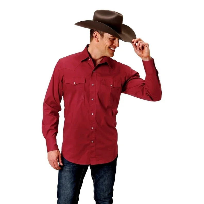 Roper Western Shirt Mens L/S Yokes Solid Red 03-001-0765-2105 RE