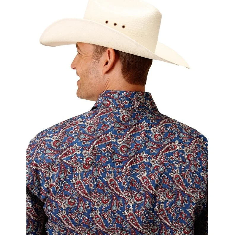 Roper Western Shirt Mens L/S Allover Print Blue 03-001-0225-4020 BU