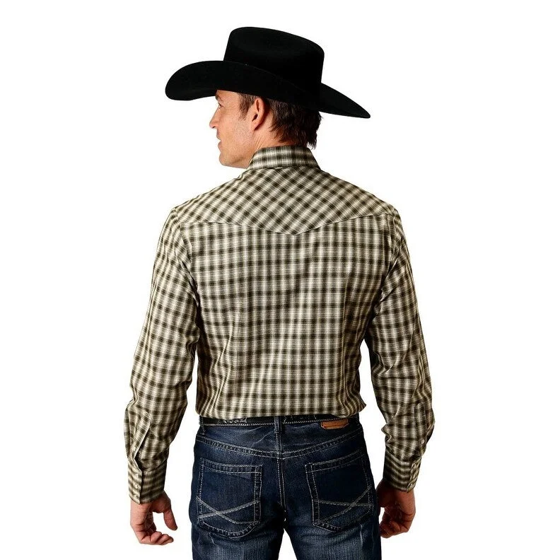 Roper Western Shirt Mens L/S Plaid Snap Olive 01-001-0101-6038 GR