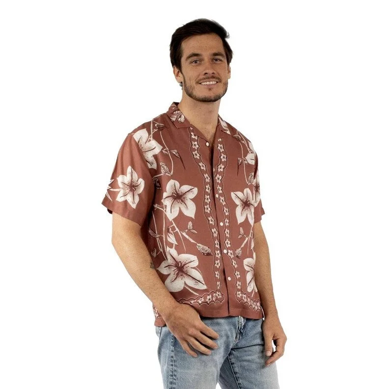 Scully Western Shirt Mens Short Sleeve Hawaiian Orchid Print F0_5394