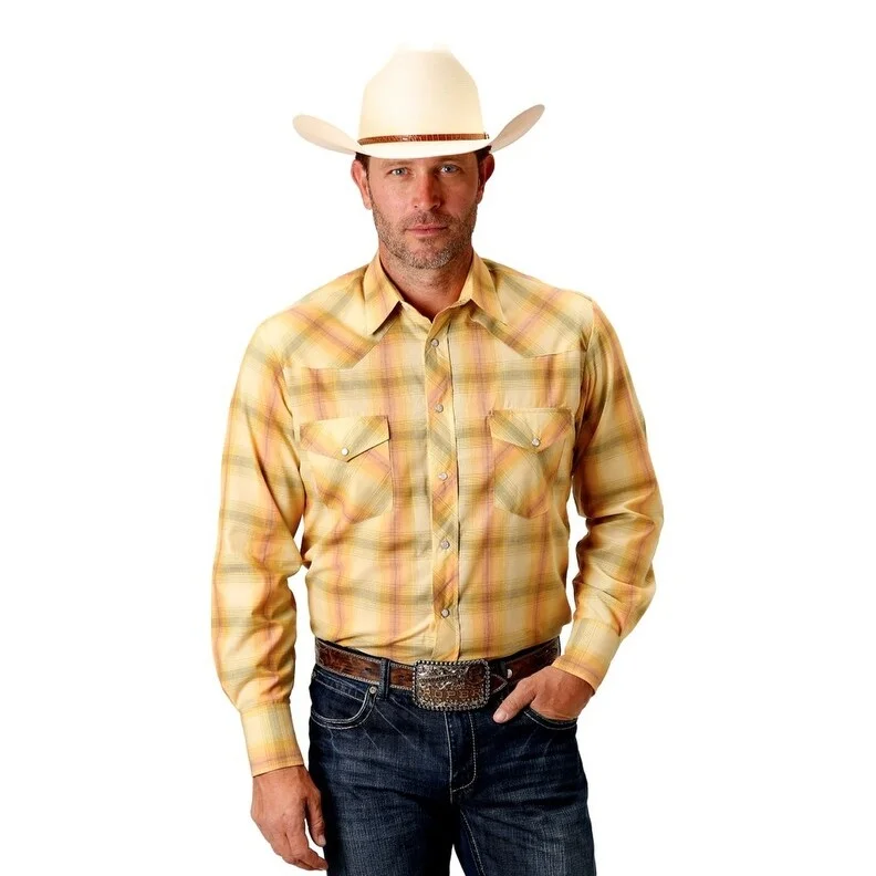 Roper Western Shirt Mens L/S Dyed Polyester Yellow 01-001-0101-2006 YE