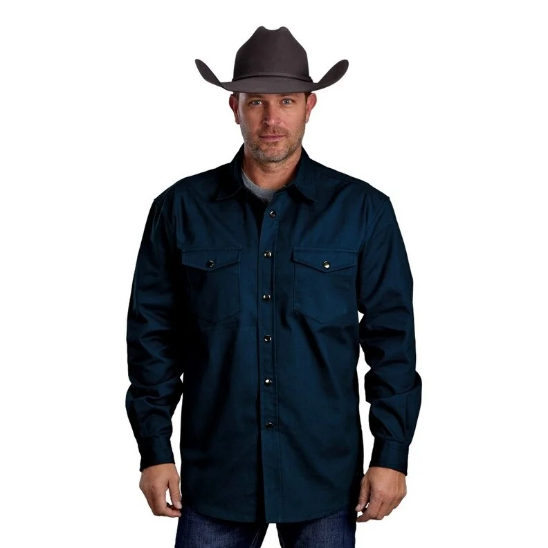 Roper Western Shirt Mens Twill L/S Solid Teal 03-001-0423-6628 BU