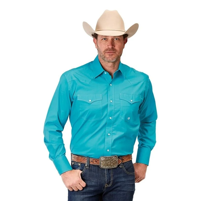 Roper Western Shirt Mens L/S Solid Snap Turquoise 03-001-0265-2106 BU