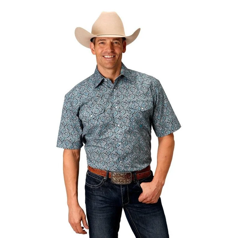 Roper Western Shirt Mens Short Sleeve Peacock Blue 03-002-0225-4025 BU