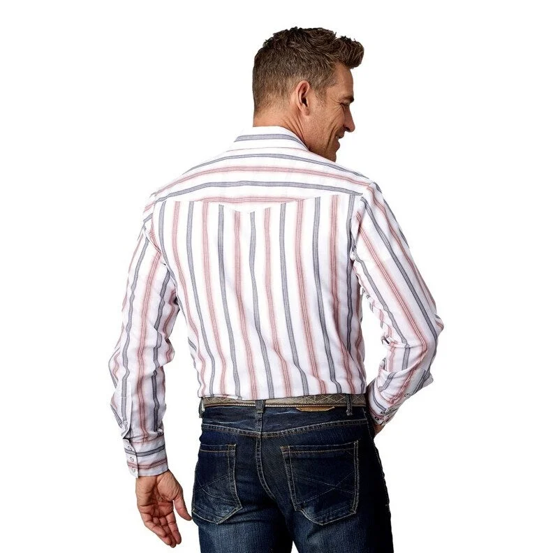 Roper Western Shirt Mens Long Sleeve Stripe Snap 01-001-0044-0435 WH