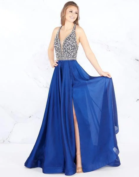 prom dress accessoriesMac Duggal Prom - Beaded Plunging Bodice High Slit Gown 66762MSC