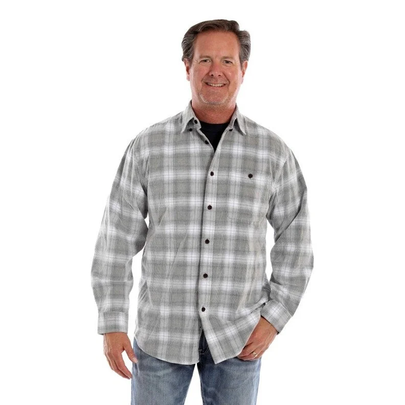 Scully Western Shirt Mens L/S Corduroy Plaid Black White F0_5386