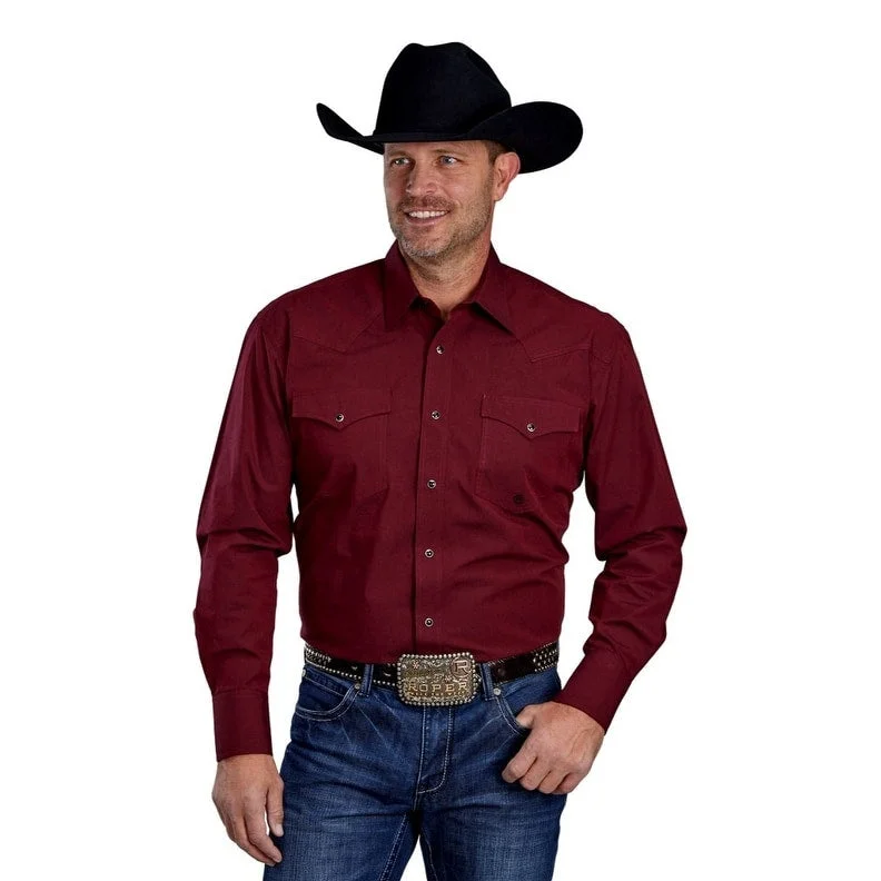 Roper Western Shirt Mens Solid L/S Snap Red 03-001-0765-0735 RE