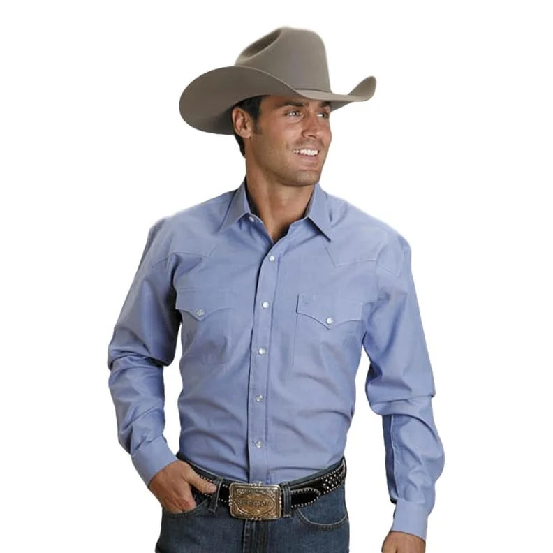 Stetson Western Shirt Mens Long Sleeve Snap Blue 11-001-0465-1023 BU