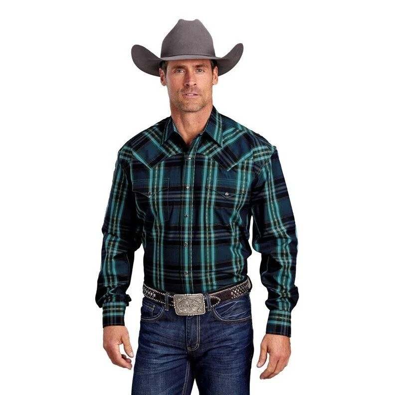 Stetson Western Shirt Mens L/S Lake Plaid Blue 11-001-0478-0736 BU