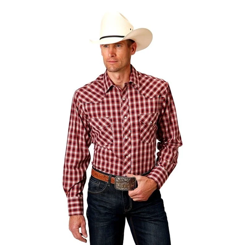 Roper Western Shirt Mens L/S Plaid Snap Red 01-001-0101-4022 RE