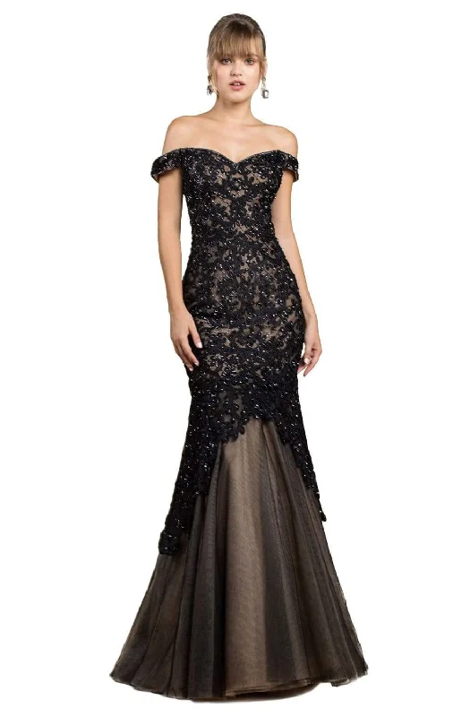 metallic prom dressesLadivine A0401 - Beaded Lace Prom Gown